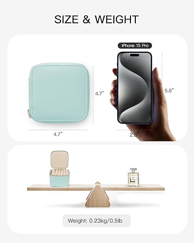 Vista 2 de Vlando Joyero de viaje, estuche de viaje para joyería con 6 bolsillos de terciopelo con cremallera, organizador de joyas de viaje para anillos