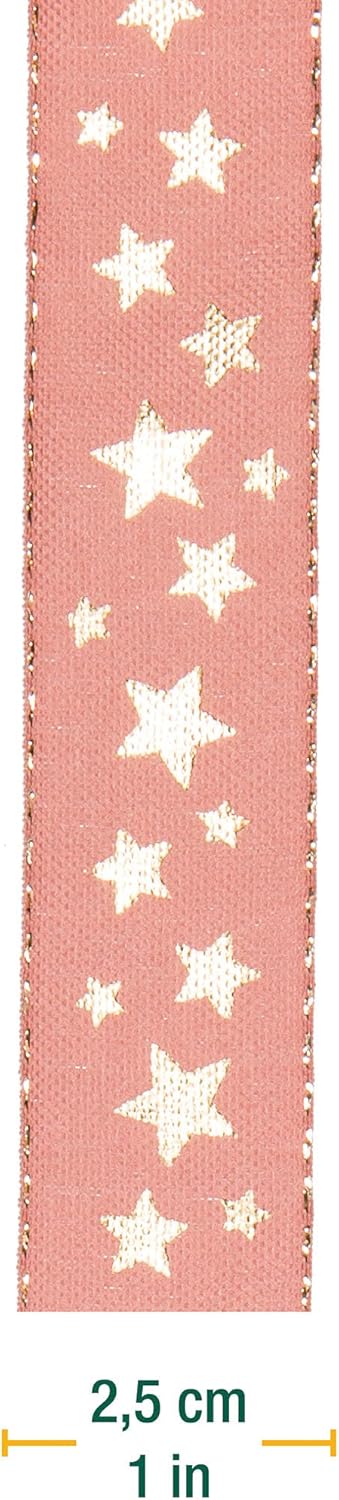 Halbach Seidenbänder 295 Stars Christmas Ribbon Polyester 2.5 cm Pink