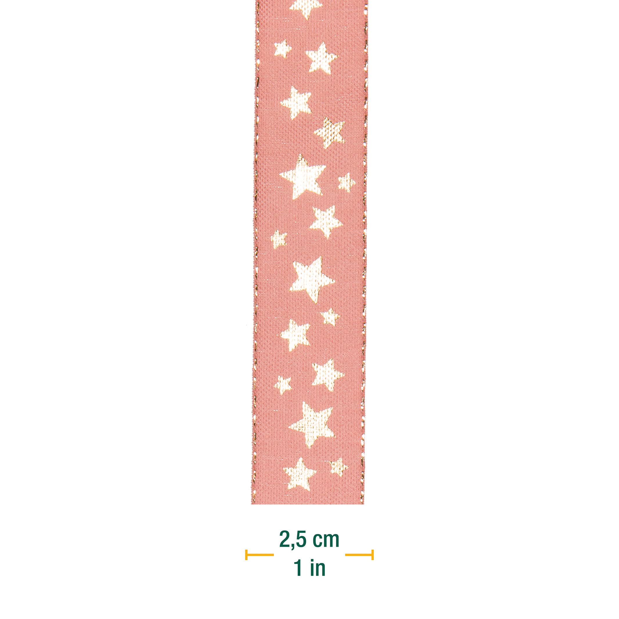 Halbach Seidenbänder 295 Stars Christmas Ribbon Polyester 2.5 cm Pink - Image 2