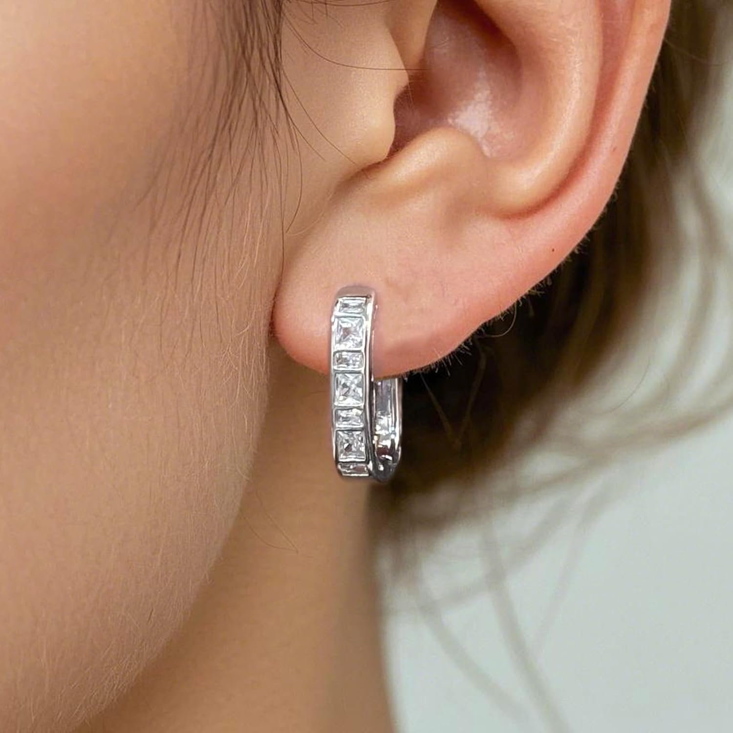 Small Chunky Silver Hoop Earrings Hypoallergenic Cubic Zirconia Huggie Hoops Earrings for Jewelry Gifts Minimalist Square Hoop Earrings for Women - Image 2
