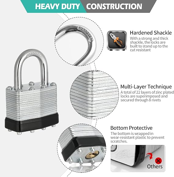 Keyed Alike Padlocks, Nickel Plated Padlocks Keyed Alike Set of 12, Key Lock with 1-9/16(40mm) Wide Body 1-inch Shackle for Storage Unit, Sheds, Garages and Fence