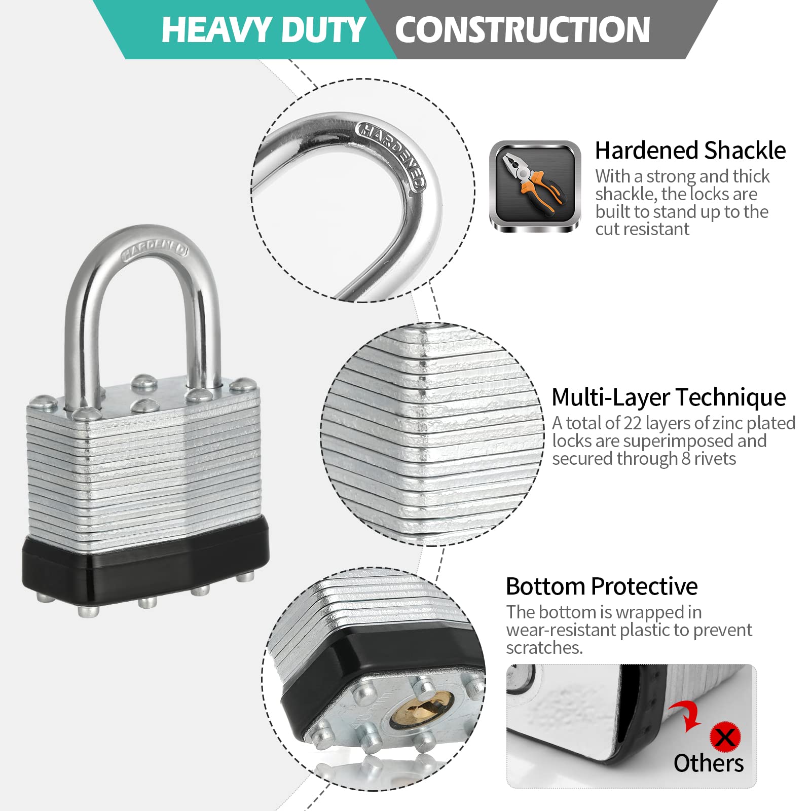 Travate Keyed Alike Padlocks, Nickel Plated Padlocks Keyed Alike Set Of - View #10