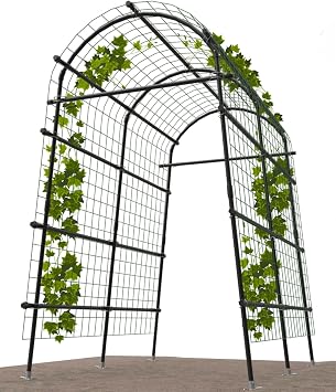 Garden Arch Trellis 7FT Extra Tall Polyethylene-Coated Stainless Steel Garden Trellis for Climbing Plants Outdoor Garden Trellis Arch for Cucumber Trellis | Gardening Trellis with Clips Black