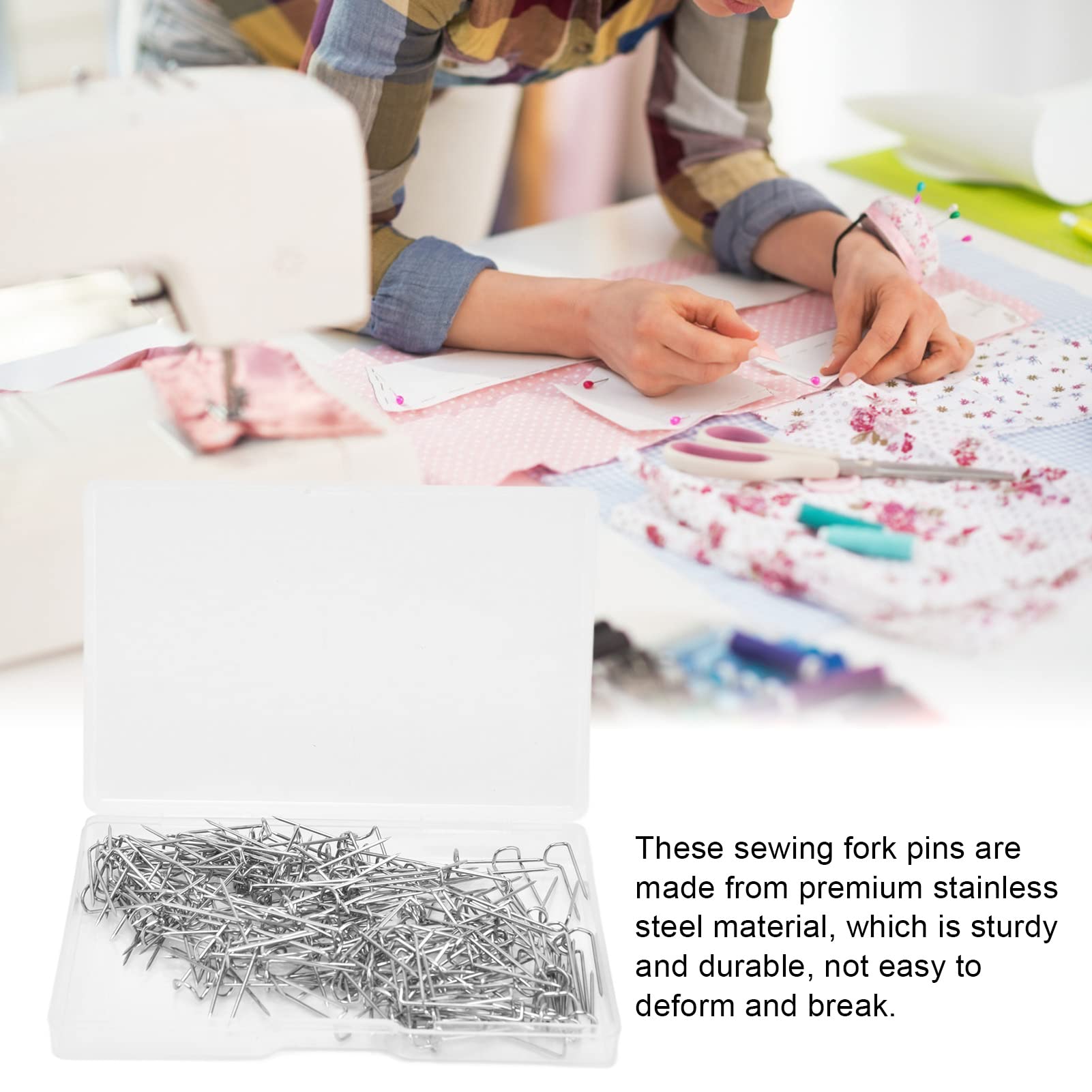 200 Pieces Fork Pins for Quilting, Double Blocking Pins Stainless Steel Metal U Pins Craft Straight Pins for Quilting Jewelry Display Home Decor (#1)