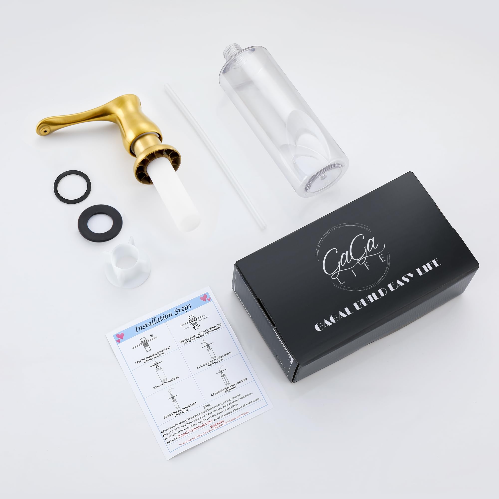 GAGALIFE Dispensador de jabón para fregadero de cocina, dorado, dispensador de jabón integrado con botella de 13 onzas, recarga desde la parte superior, dispensador de líquido para fregadero de cocina