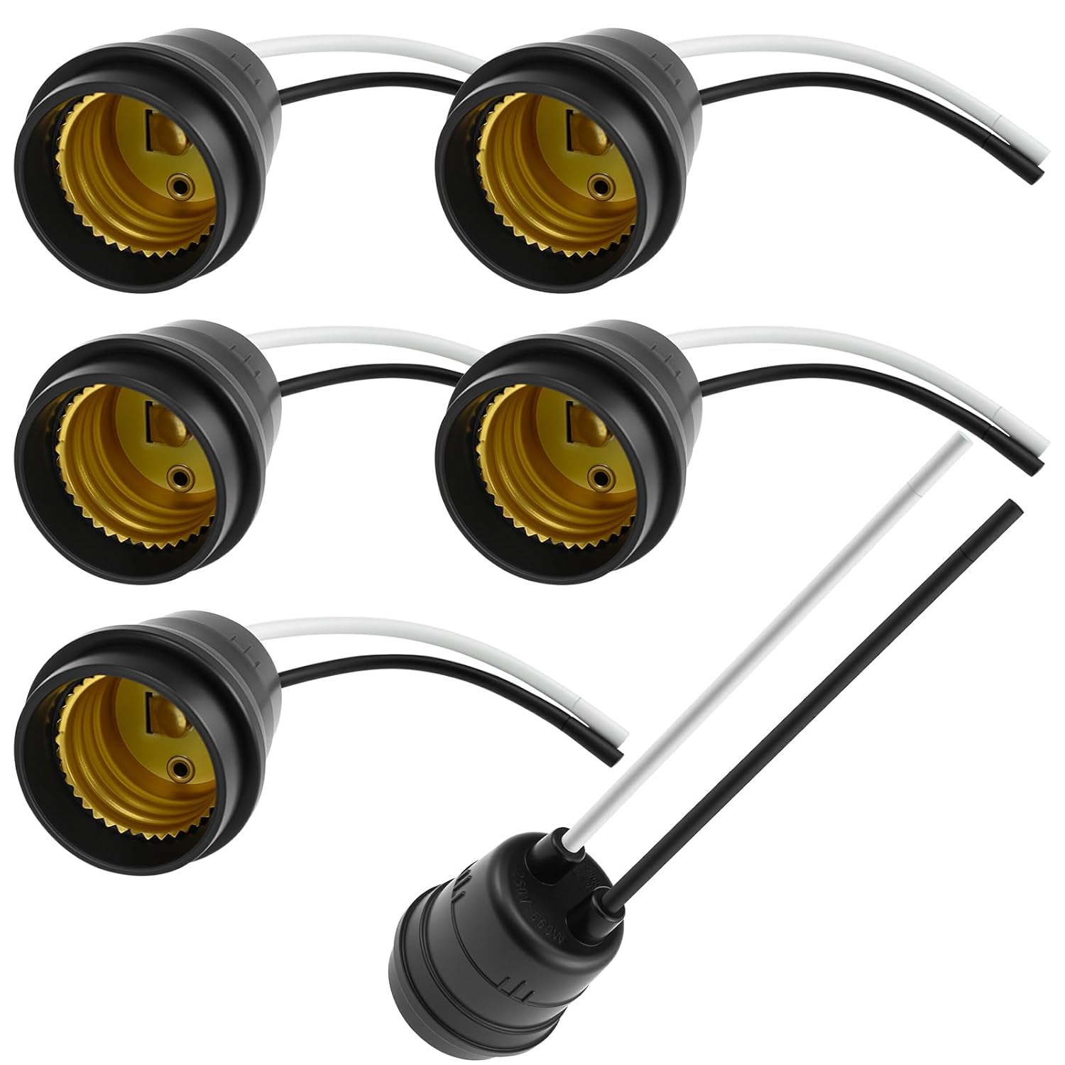 12PCS E26/E27 Waterproof Lamp Holder Socket, Black Pigtail Rainproof Light Socket, Fully Sealed, 250V 660W for Outdoor, DIY Lighting