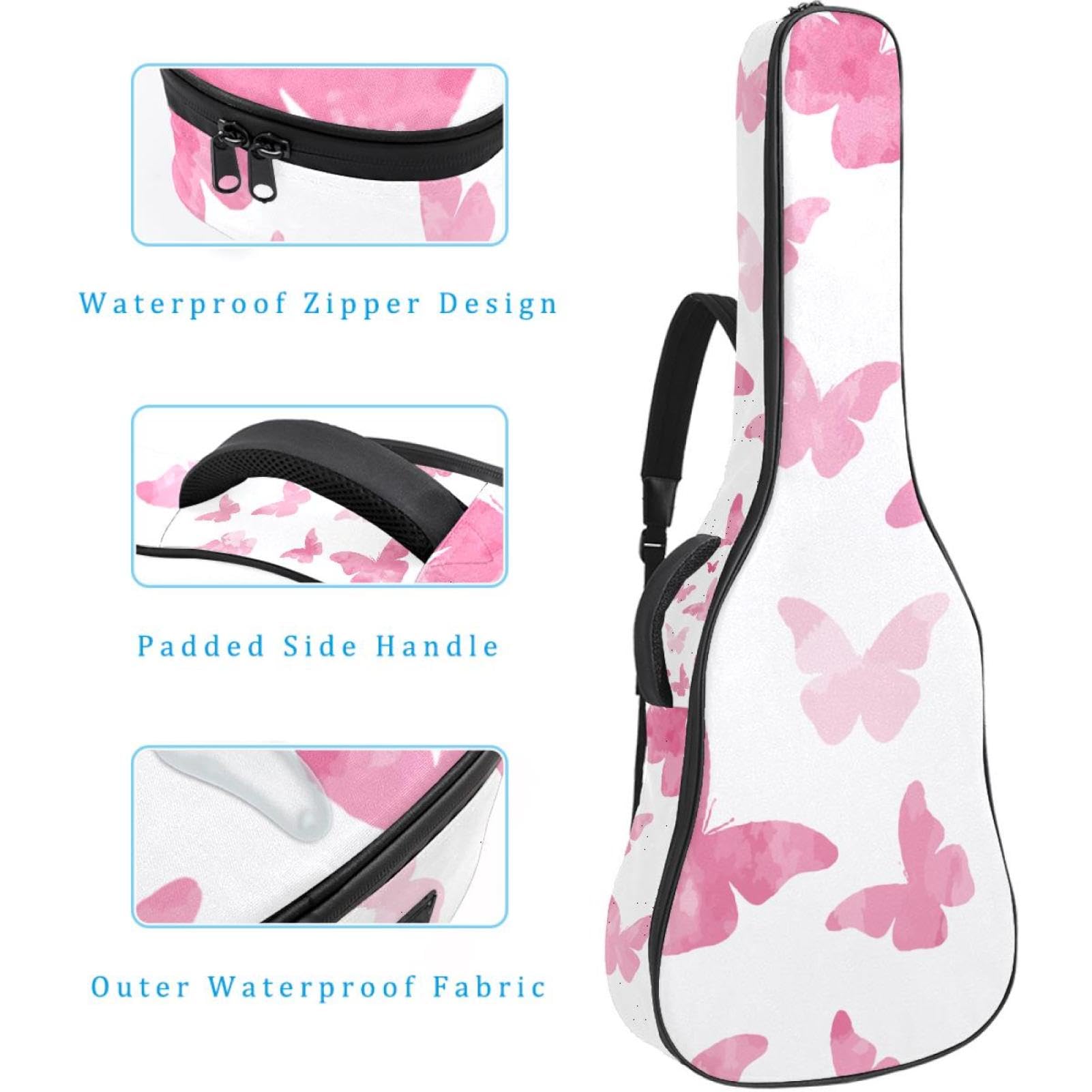 Torba na gitarę akustyczną wodoodporny plecak na gitarę grubo miękki wyściełany motyl klasyczna obudowa na gitarę, wielobarwny, 42.9x16.9x4.7 in, Organizer do torby