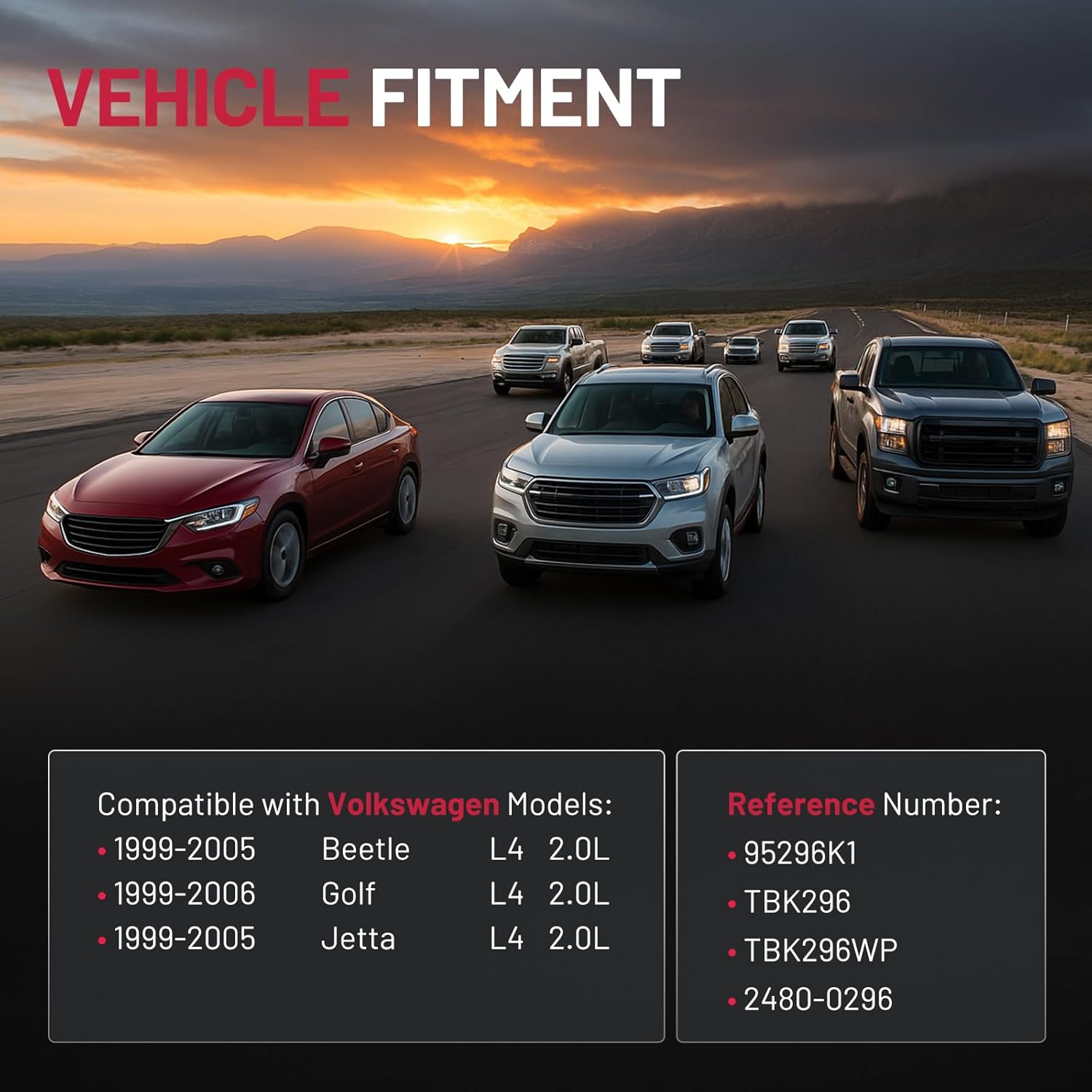 BDFHYK Engine Timing Belt Kit with Water Pump Compatible with VW Beetle 1999-2005, Golf 1999-2006, Jetta 1999-2005 2.0L L4 SOHC Engine for 95296K1 TBK296 2480-0296