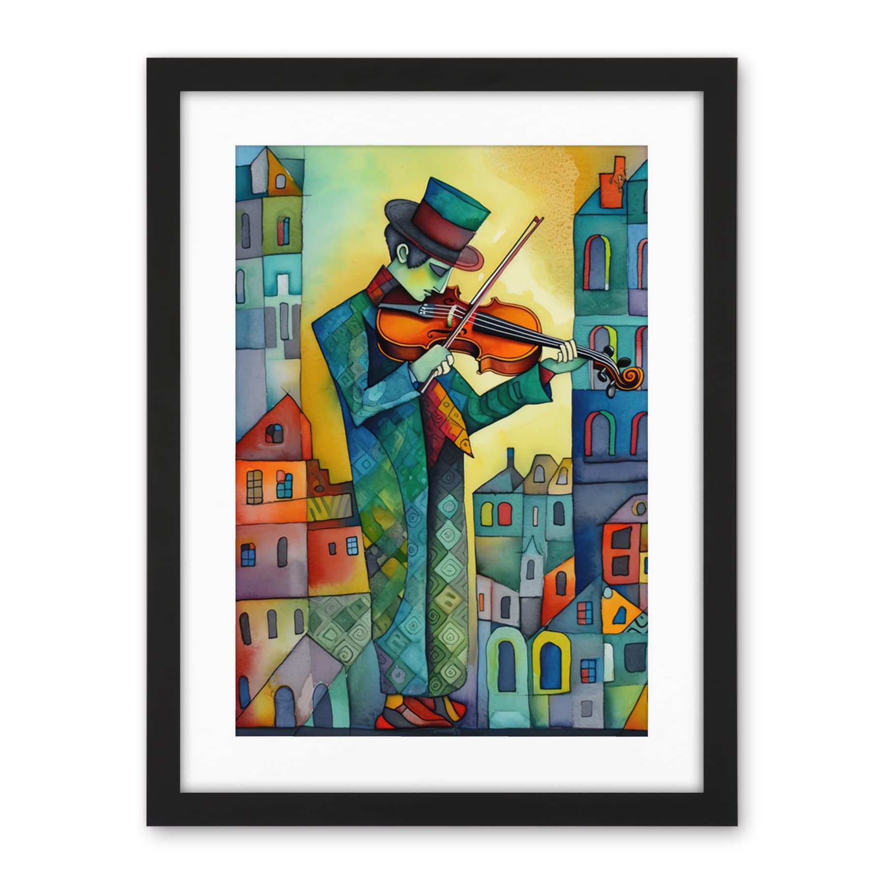 Artery8 Fiddler On The Roof Folk Art Watercolour Painting Artwork Framed Wall Art Print 18X24 Inch