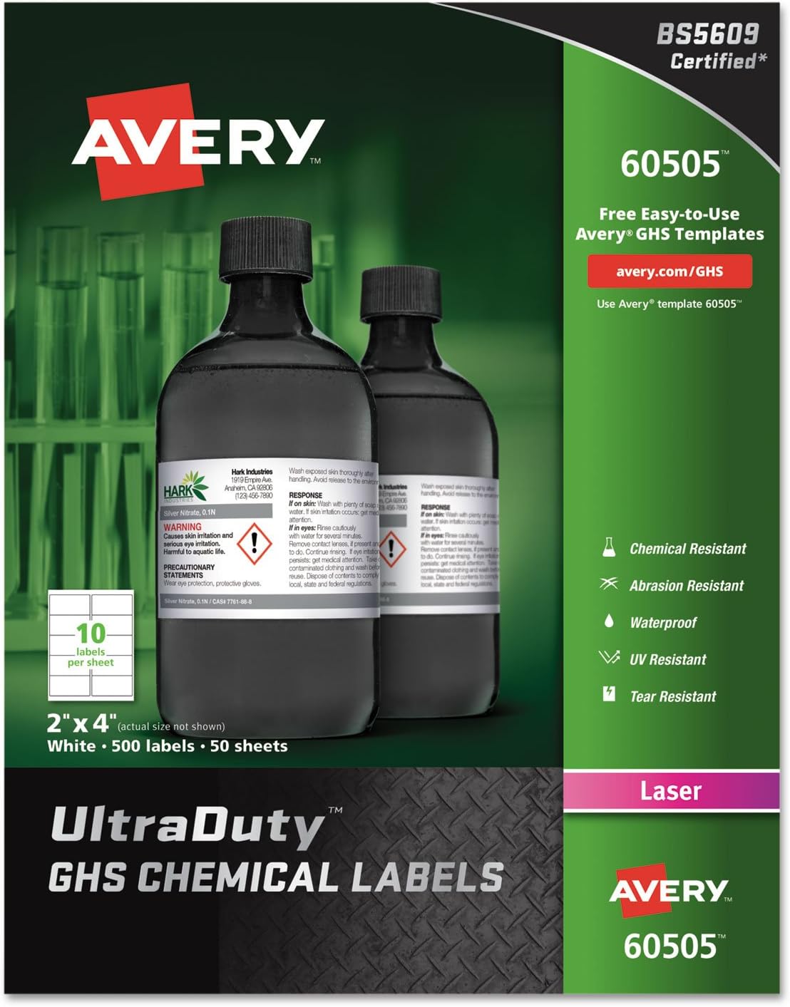 Avery 60505 UltraDuty GHS Chemical Labels 2 x 4 White 500