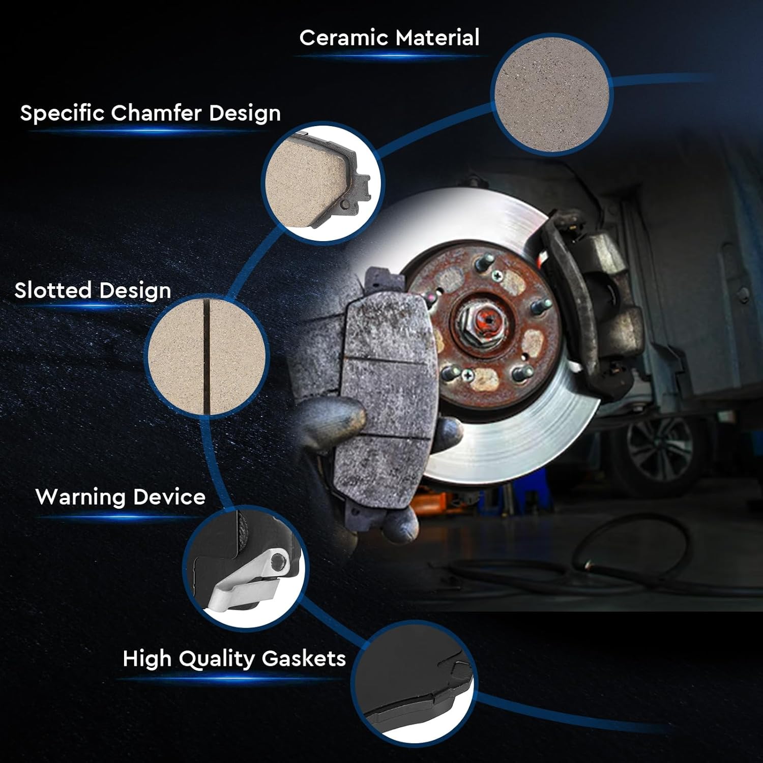 ILONPA Front Ceramic Disc Brake Pads Set for Chevy Impala 2006-2013, Impala Limited 2014-2016, for Cadillac DTS, for Buick Lucerne 2006-2011, LaCrosse, Allure 2008-2009 4PCS(With Hardware)