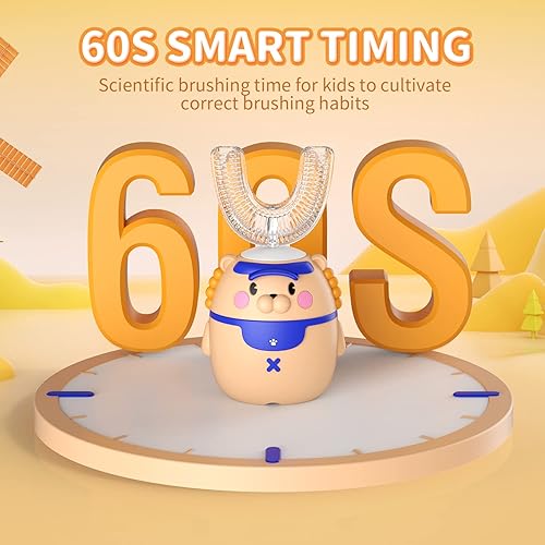 Miniatura 6 de RexCodar Cepillos de dientes eléctricos para niños, cepillo de dientes ultrasónico en forma de U, cepillo de dientes recargable de boca completa