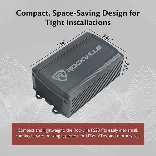 Miniatura 6 de Rockville PS20 150W RMS Amplificador Bluetooth de 2 canales, IP65 impermeable, clase D, ecualizador de graves, compacto, fácil de instalar, para