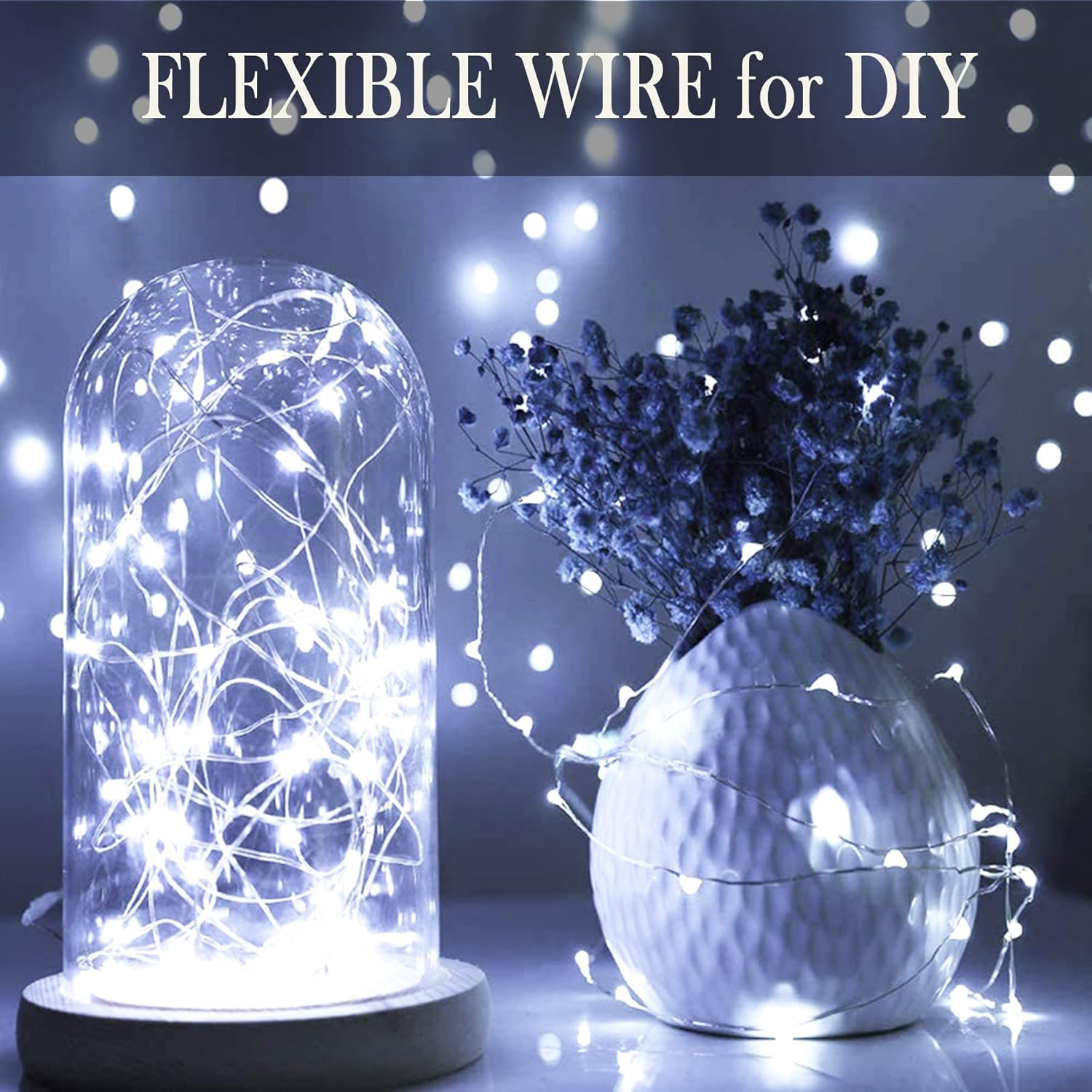 SmilingTown Battery Operated Fairy String Lights 24 Pack 20 LED 7.2ft Starry Firefly Copper Wire for Wedding Party Table Centerpiece Halloween Christmas Decorations (Cool White)