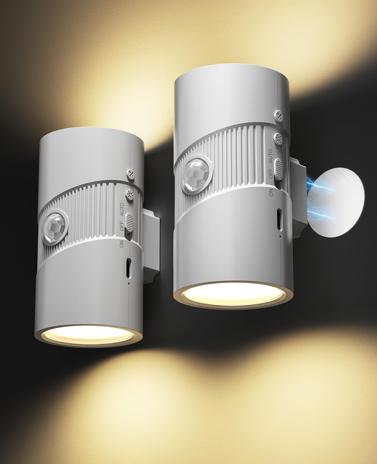 Hoofun White (3 Modes)-2Pack Night Light With Motion Sensor Indoor: Magnetic Led Night Lamp No-Drill, Long Battery Life 3 Lighting Modes Usb Rechargeable, Dimmable Sensor Light For Hallway, Closet, Stairs, 2 Pack