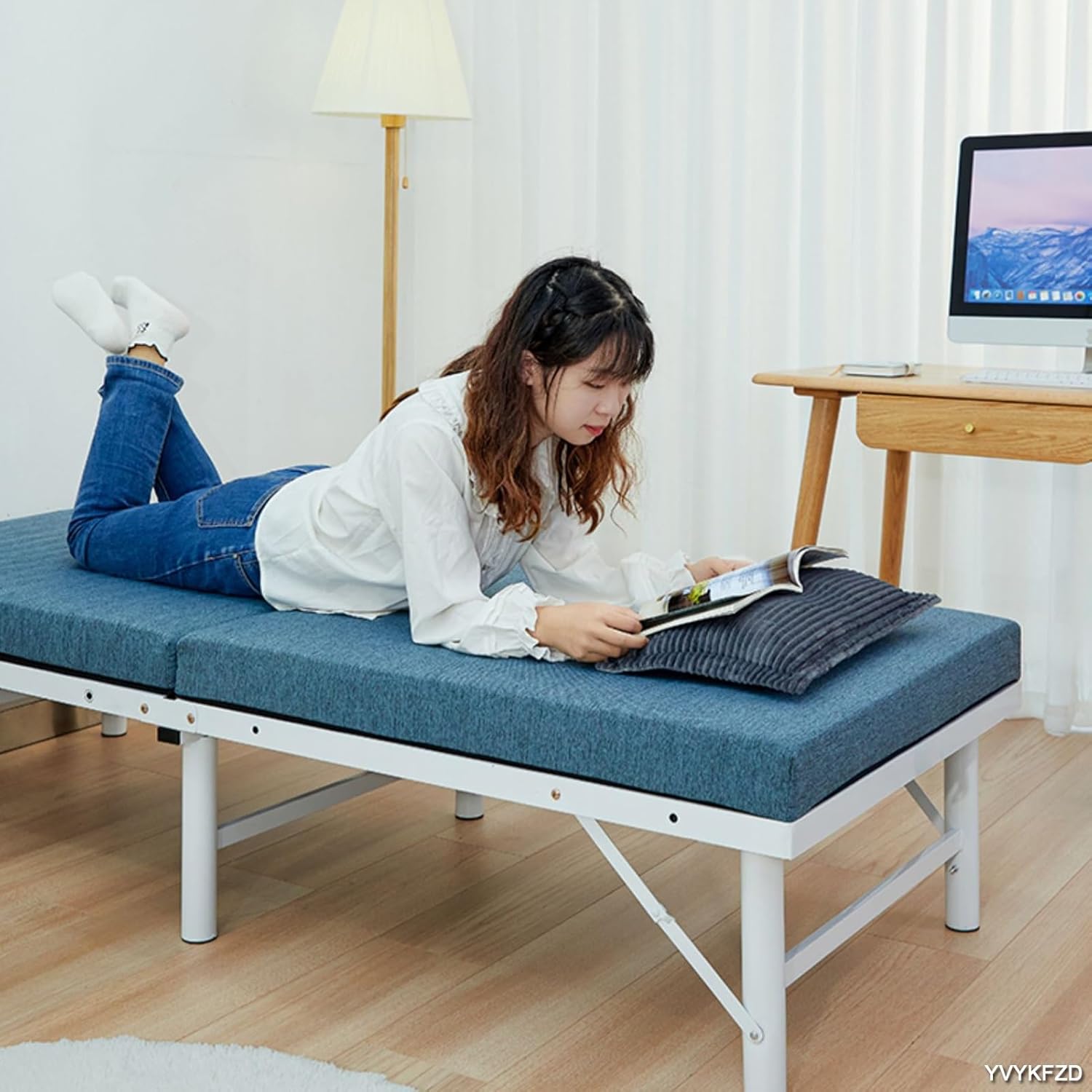 YVYKFZD Portable Camping Cots, Folding Camping Bed for Adults, Comfortable Single Sleeping Cots, Supports 661 lbs, for Tent Office Outdoor Travel (Color : Gray, Size : 194x60x46cm)