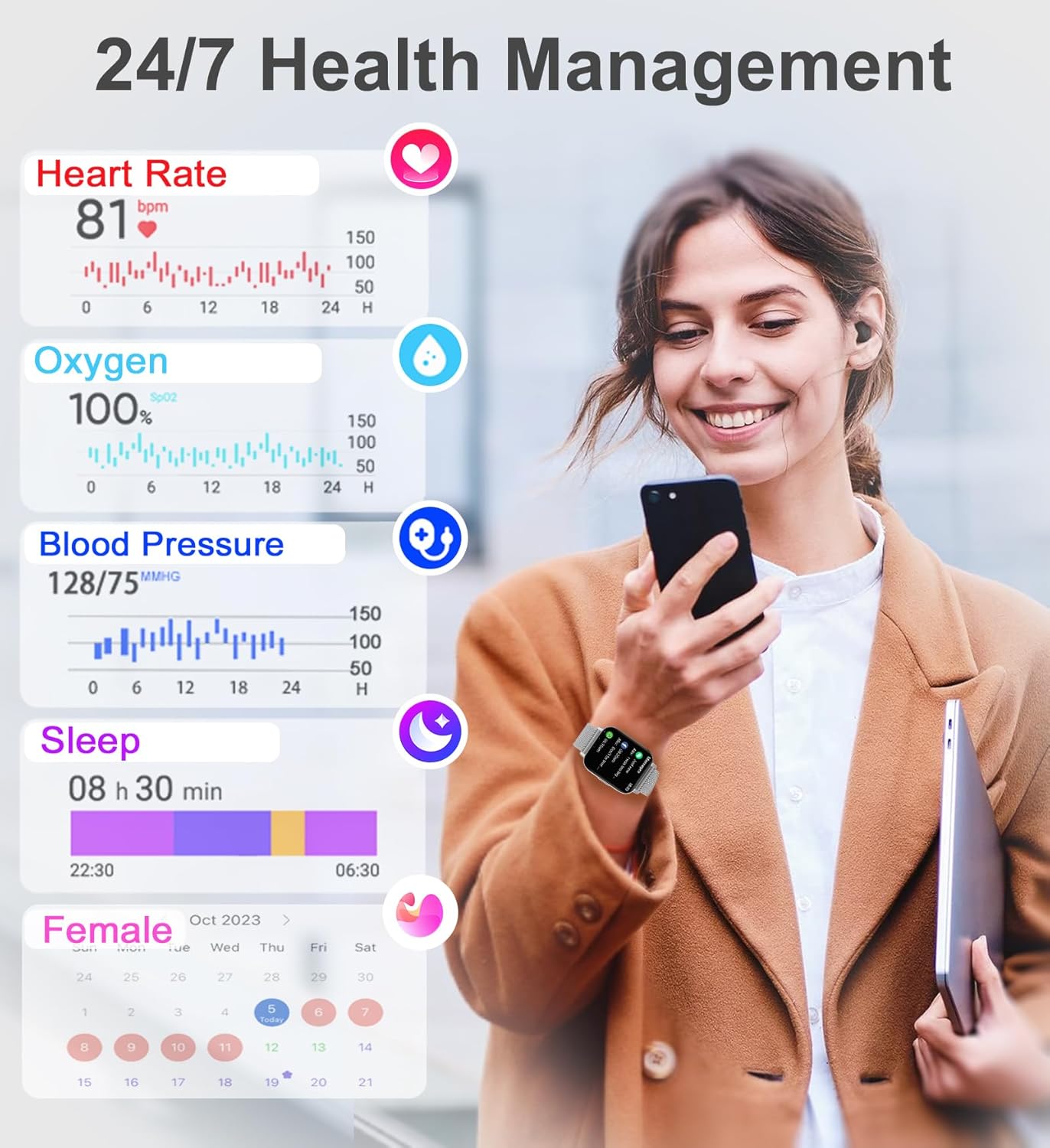 Reloj inteligente Iaret con correas de silicona en color lavanda y blanco