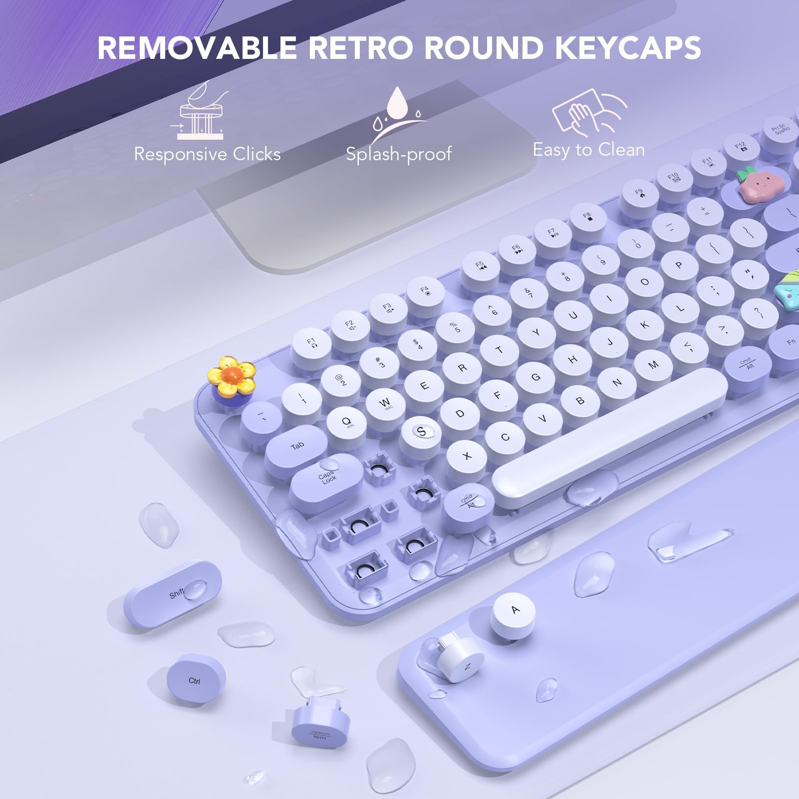 SABLUTE Retro Typewriter Wireless Keyboard - Wine Red Round Keycaps With Detachable Wrist Rest