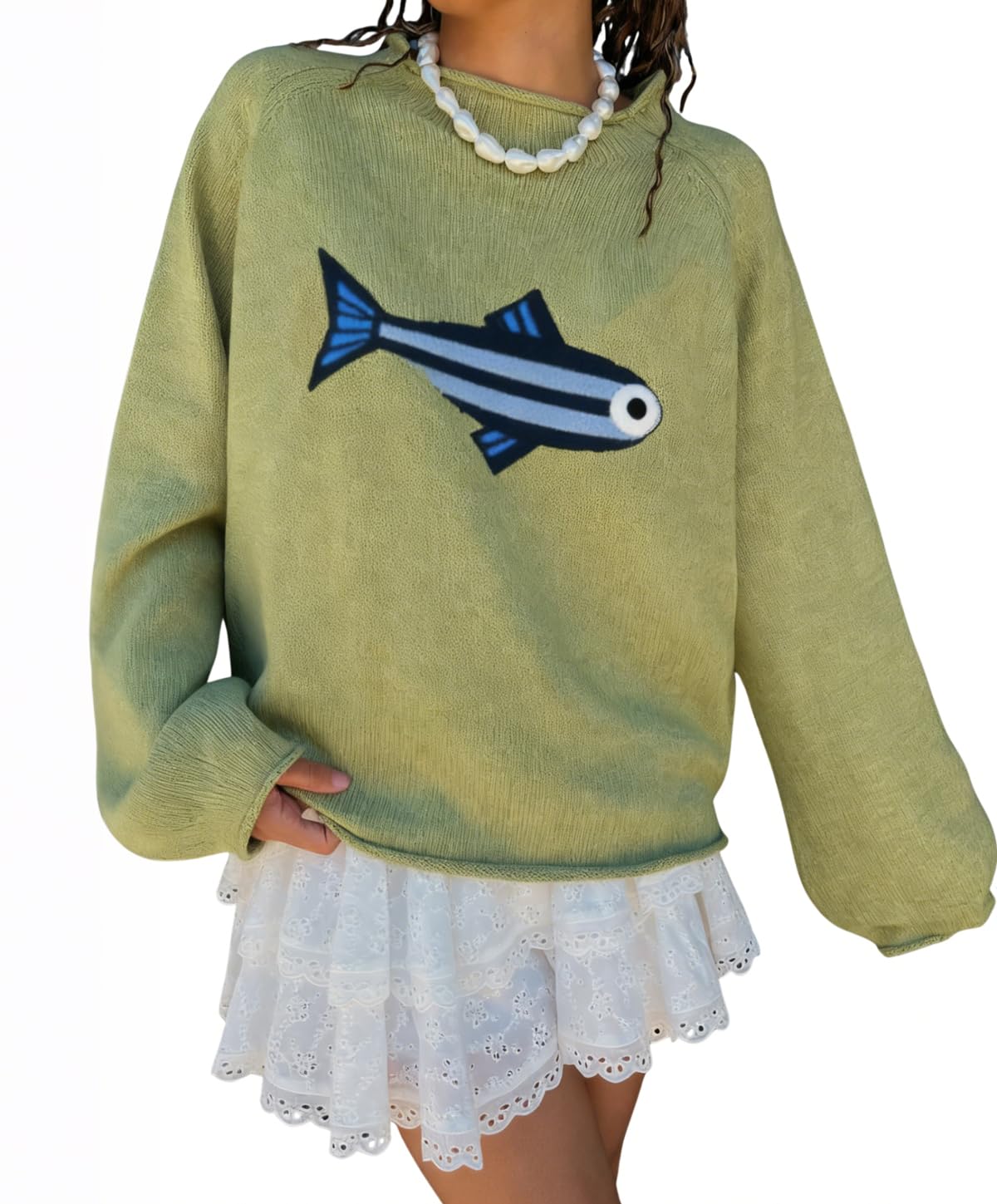 chouyatou Womens Fall Graphic Chunky Knit Pullover Sweater Cute Y2K Curled Crewneck Oversized Sweater Top