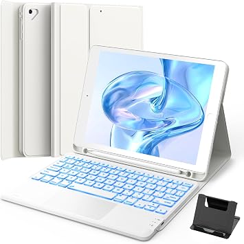 GreenLaw Keyboard case for iPad 9.7 inch, iPad 6th Gen 2018, iPad 5th Gen 2017, iPad Air 2 2014, 7 Color Backlit, Support 2 BT Devices, Touchpad Keyboard iPad Pro 9.7, White