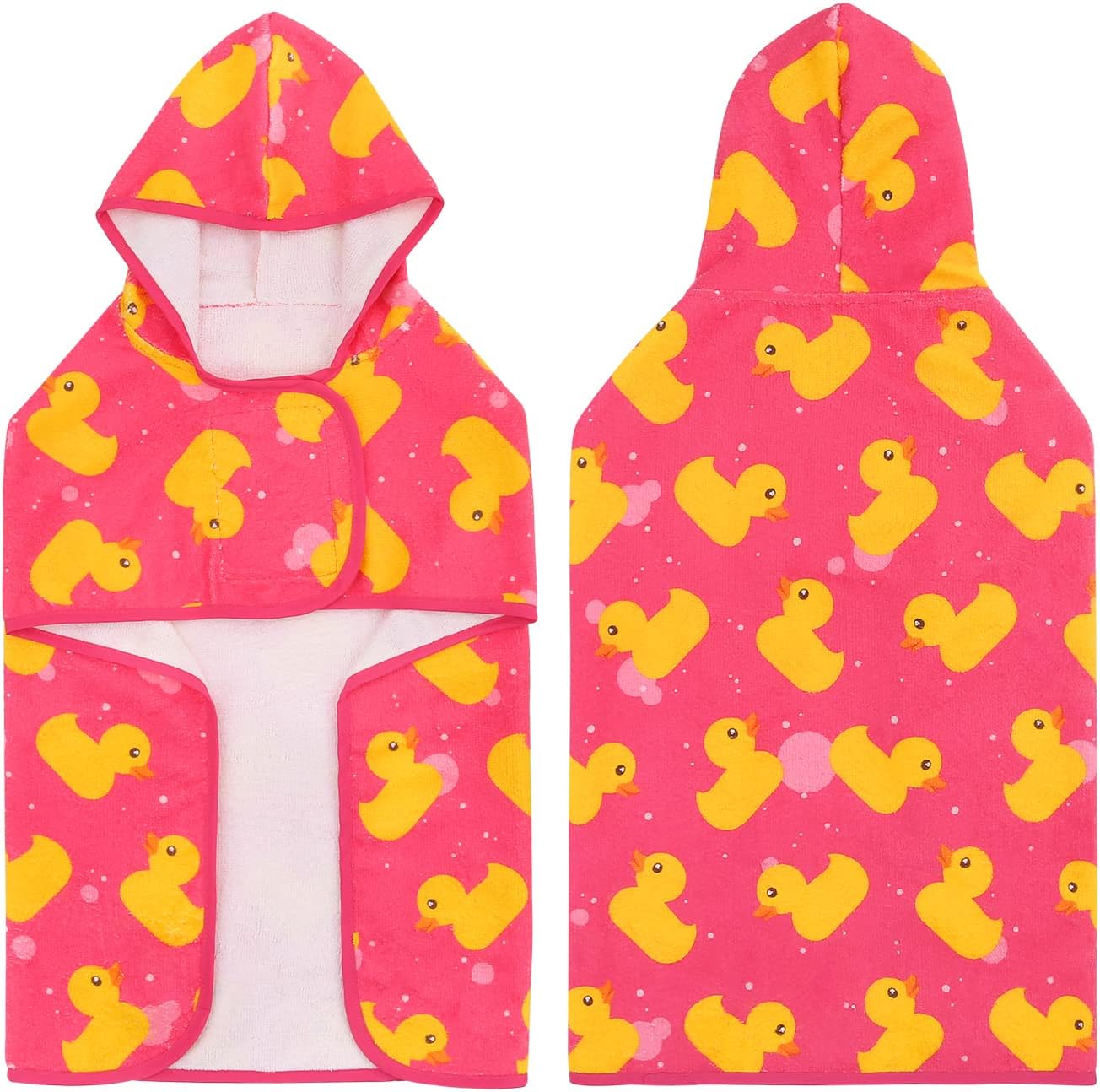 HDE Dog Bathrobe Super Absorbent Quick Drying Puppy Towel Wrap Coat Adjustable After Bath Robes with Hood for Dog Sizes S-XXL Pink Rubber Ducks S