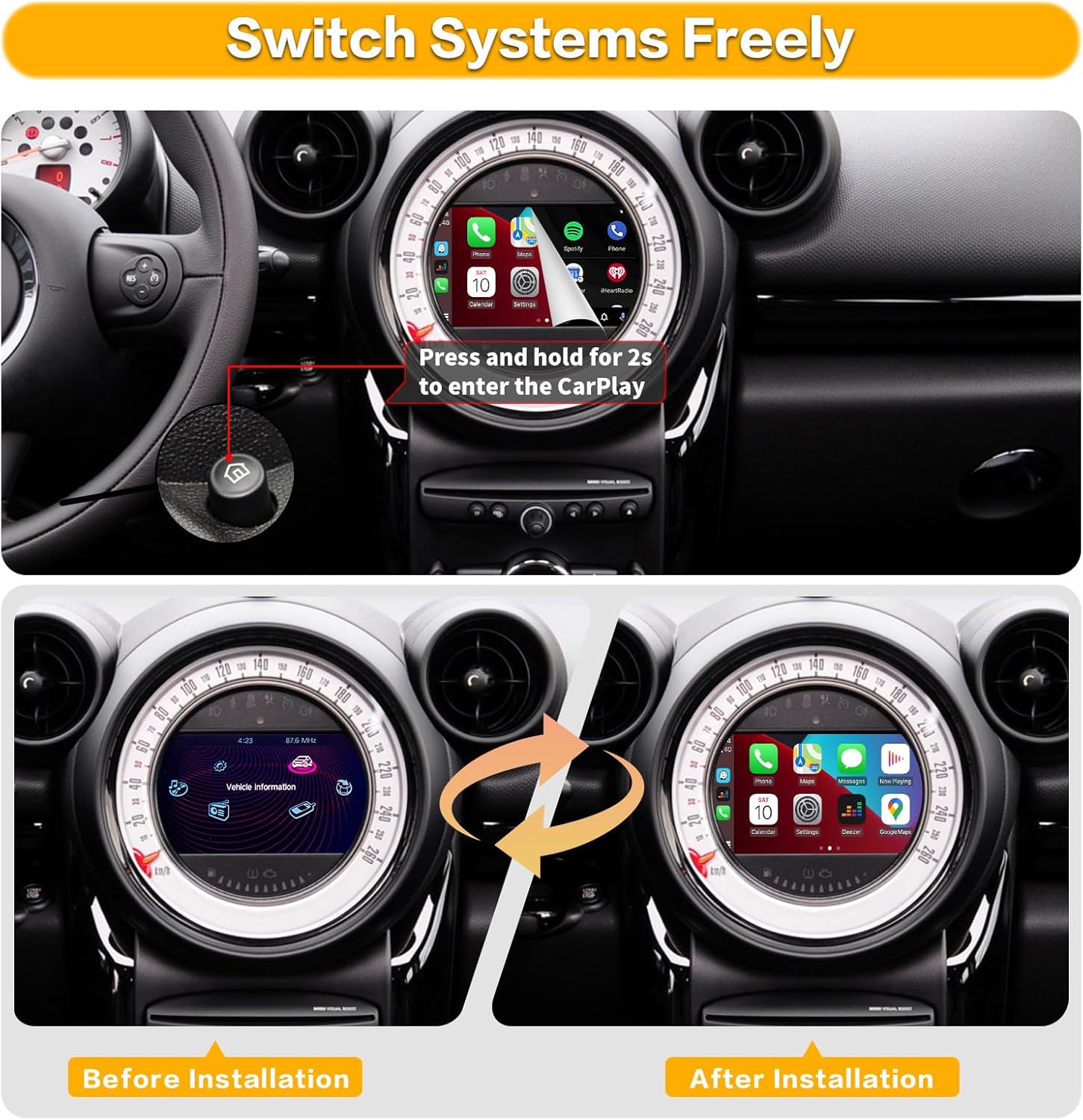 Switching between original car system and CarPlay interface