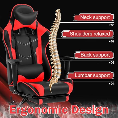 Miniatura 20 de PC Gaming Chair Ergonomic Racing Office Chair Video Game Chair, Massage Function Lumbar Support with Arms Footrest & Headrest Nice Chic Desk Chair,