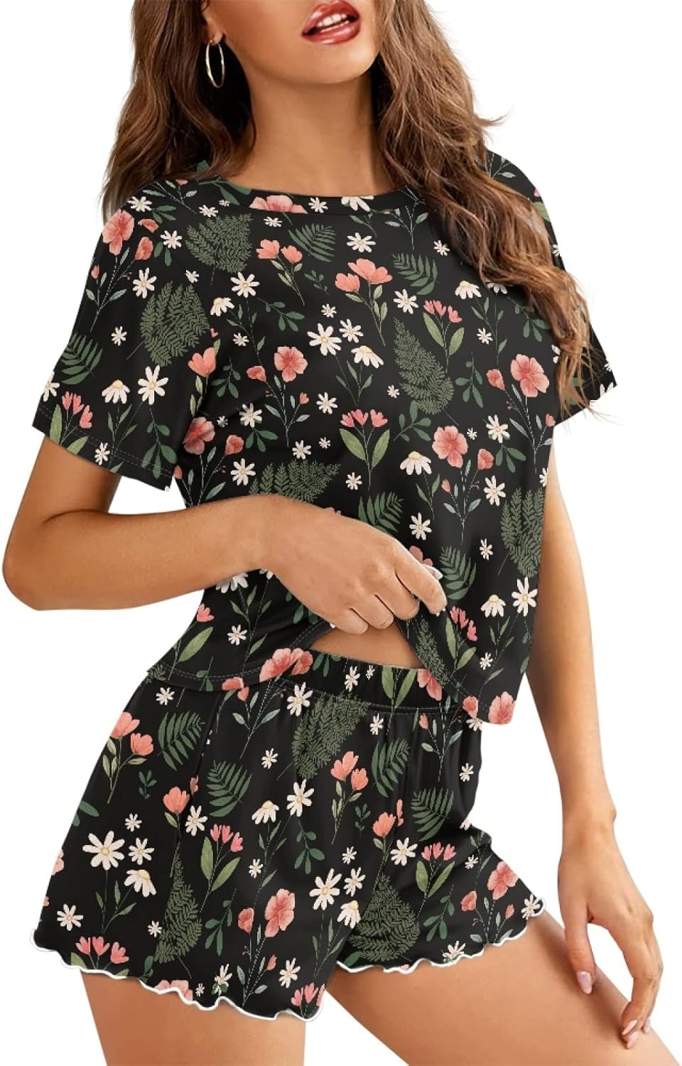 CLOHOMIN Women Pajamas for Summer Autumn Short Sleeve T Shirt and Pants