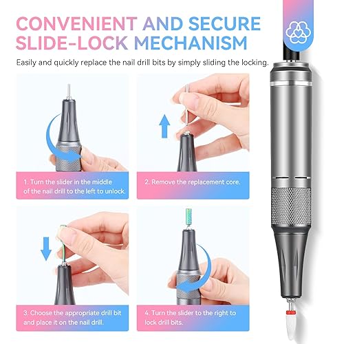 Miniatura 7 de Saviland Taladro de uñas de 35000 rpm, lima de uñas eléctrica de carga degradada azul y morado para uñas acrílicas, uñas de gel, eliminación de uñas