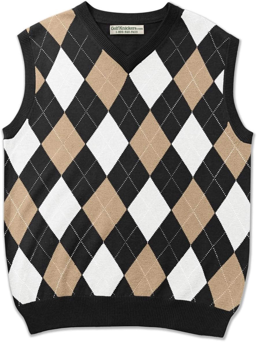 V-Neck Argyle Golf Sweater Vests - GolfKnickers: Mens - Pullover - (EE-6Z)