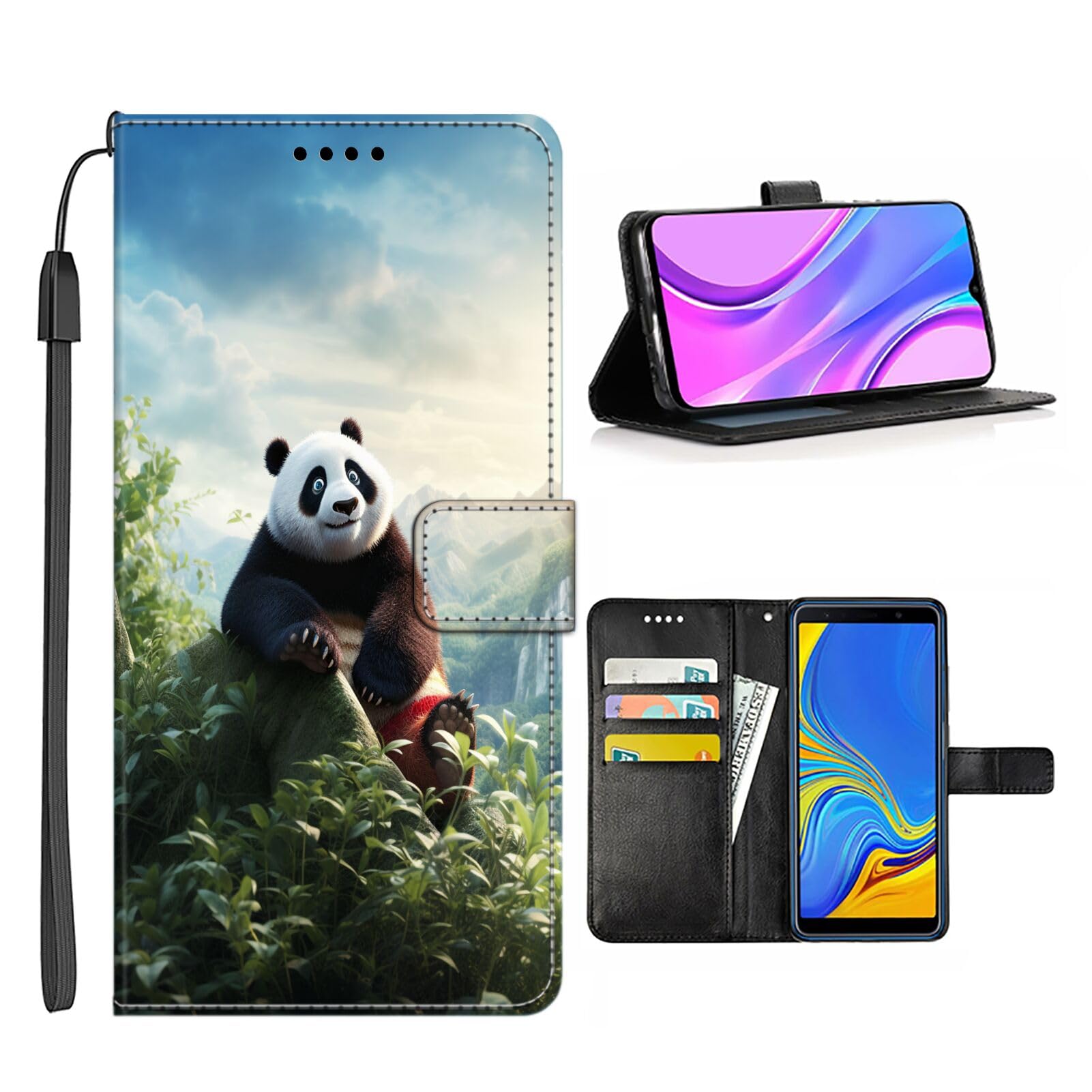 KUAVETO Wallet Case for Samsung Galaxy A10s with Panda-aa61 Pattern with Card Clip PU Leather Magnetic Detachable Stand Shockproof Wrist Strap Detachable Flip Cover for Samsung Galaxy A10s
