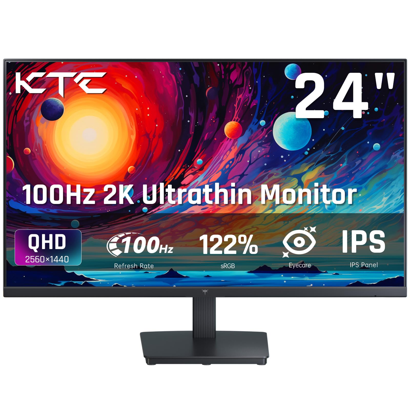 KTC 24 Inch QHD 100Hz Computer Monitor IPS 2K, 1300:1 Contrast, Anti-Blue Light Screen, 122% SRGB, FreeSync and GSync Support, HDMI2.0/DP/Earphone for Gaming and Office Working H24T27