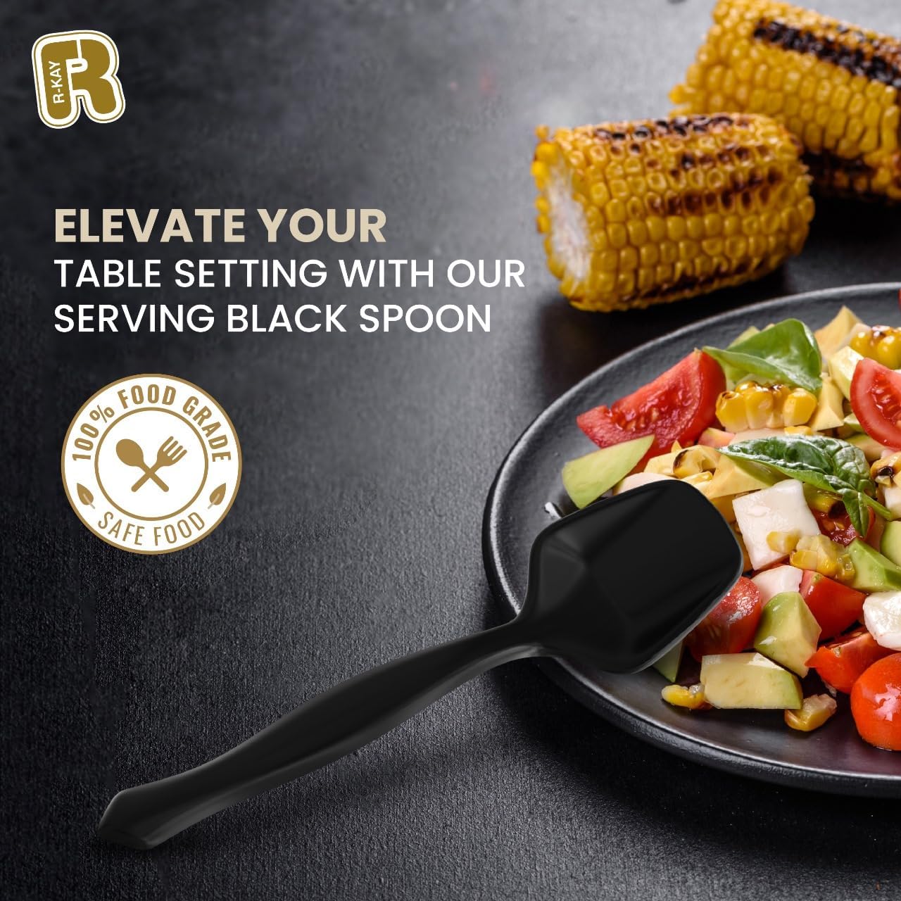 12 Pack Black Plastic Serving Spoons For Buffet 7.5 Inch - Black Plastic Serving Utensils For Hot And Cold Food - Disposable Serving Utensils For Parties, Holidays And Gatherings