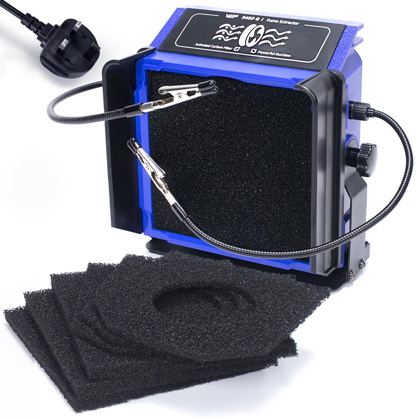WEP 948DQ-I Fume Extractor Tool with Double Filtering, Helping Hands, Adjustable Tilt Angle, Fenders for Soldering Station, Soldering Iron with 6 Filtration Adsorbers(UK)