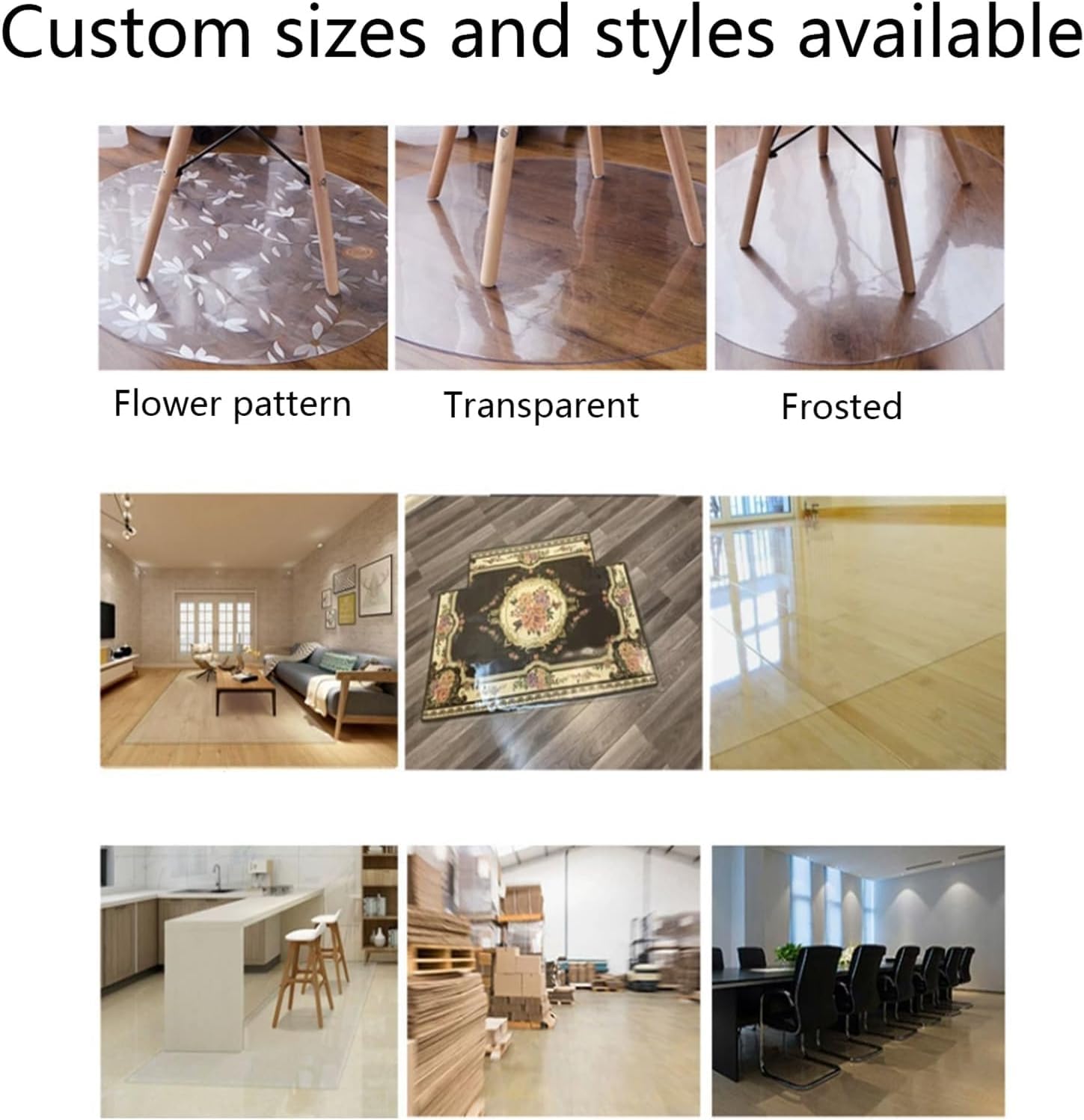 Tapis de chaise pour moquette et planchers en bois dur C PVC anti-rayures facile à nettoyer, design durable et élégant, parfait pour la maison et le bureau