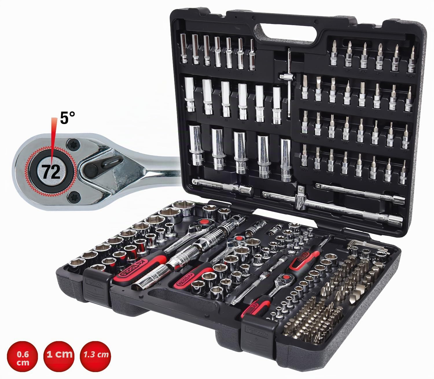 KS Tools 918.0795 1/4" + 3/8" + 1/2" Juego de llaves de vaso CHROMEplus, 195 pzs.
