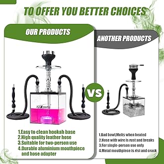 2 Hose Large Cloud Production Acrylic Hookah Set with Everything, Travel Kit with LED Hookah Machine for Shisha Smoking Experience（Black）