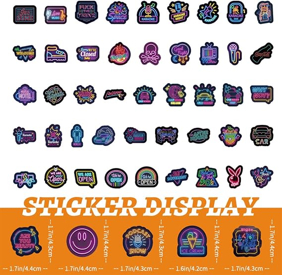 Pack of 200 Neon Stickers Neon Stickers Waterproof Vinyl Stickers Vinyl Sticker Set for Stickers Laptop Computer Scrapbook Guitar Cup Water Bottle Mobile Phone etc