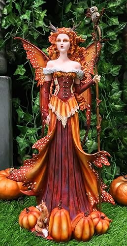 Miniatura 7 de Ebros Gift Amy Brown Fantasy Holiday Pumpkin Queen Autumn Fairy Holding Staff with Owl Statue 17.5" de alto Fantasy Fall Season Mythical Faery