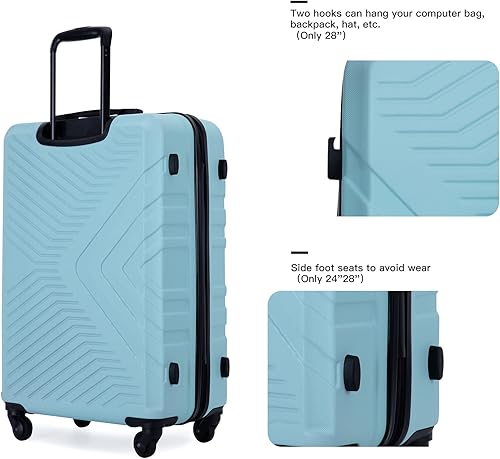 Vista 5 de Juego de maletas duraderas de viaje con ruedas giratorias TSA, equipaje de mano, juego de 3 piezas (20 pulgadas24 pulgadas28 pulgadas), Verde Aqua