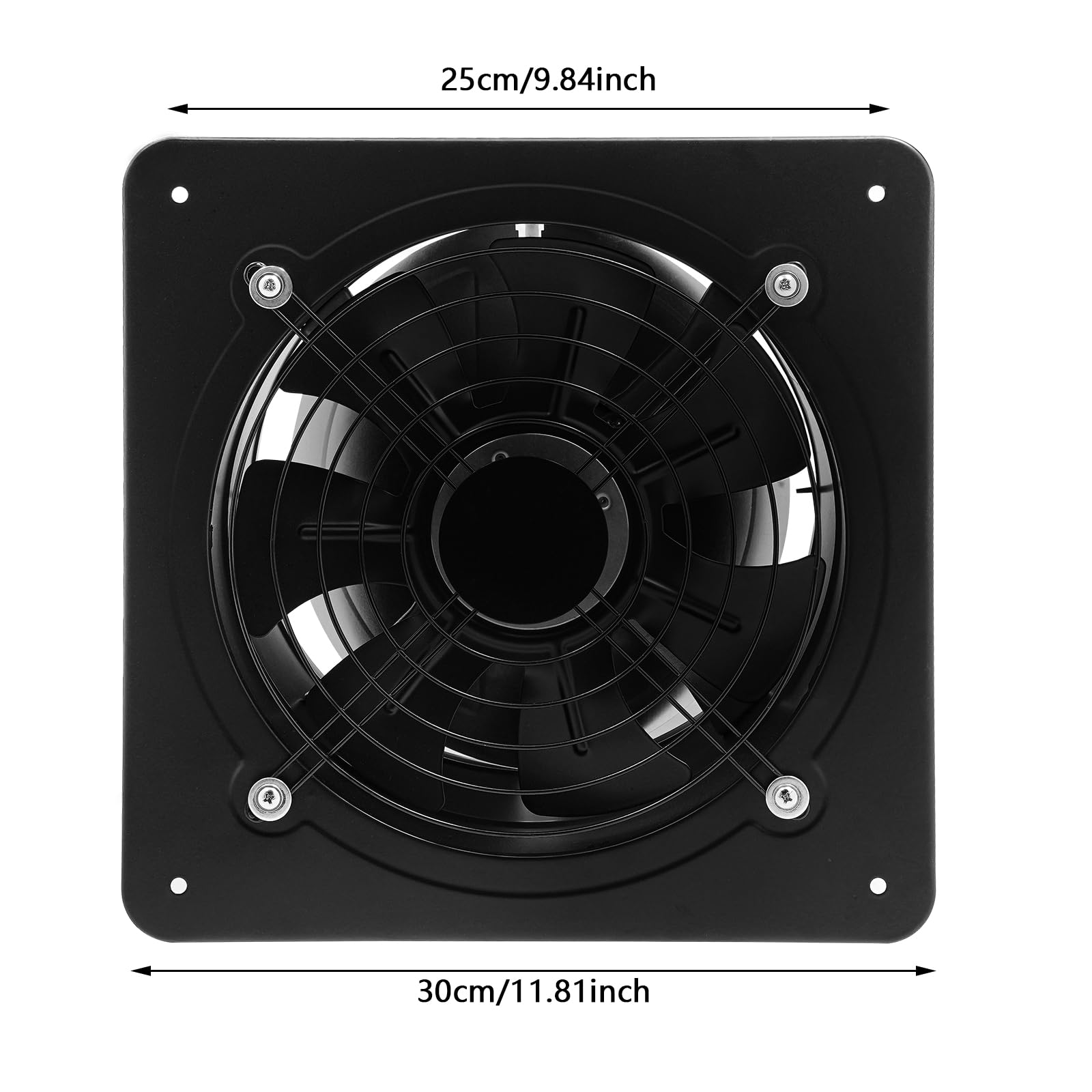 Abluftventilator 250mm, 1260m³/h Badlüfter mit Rücklaufklappe, 2600 U/min Wandventilator für Küche Badezimmer Garage, Schwarz
