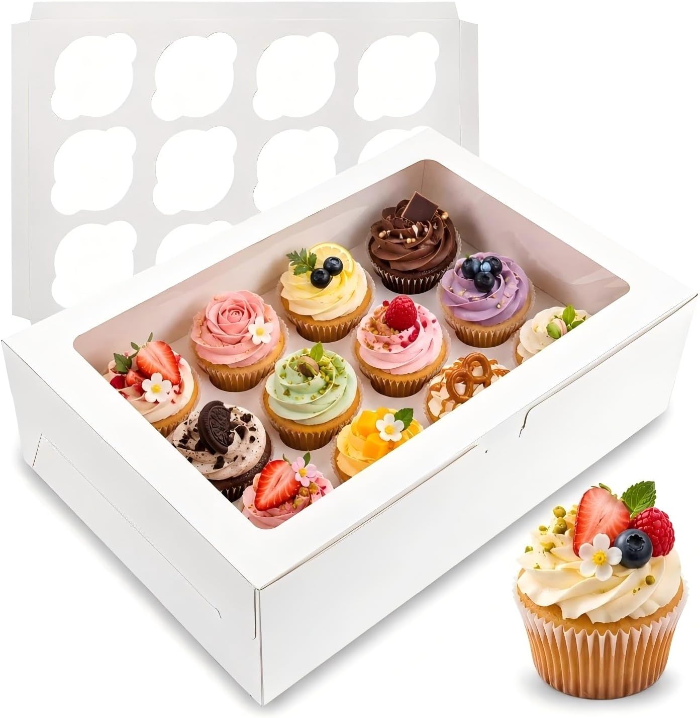 NPLUX 6 Pack Cupcake Boxes for 12 Cupcakes, White with Window