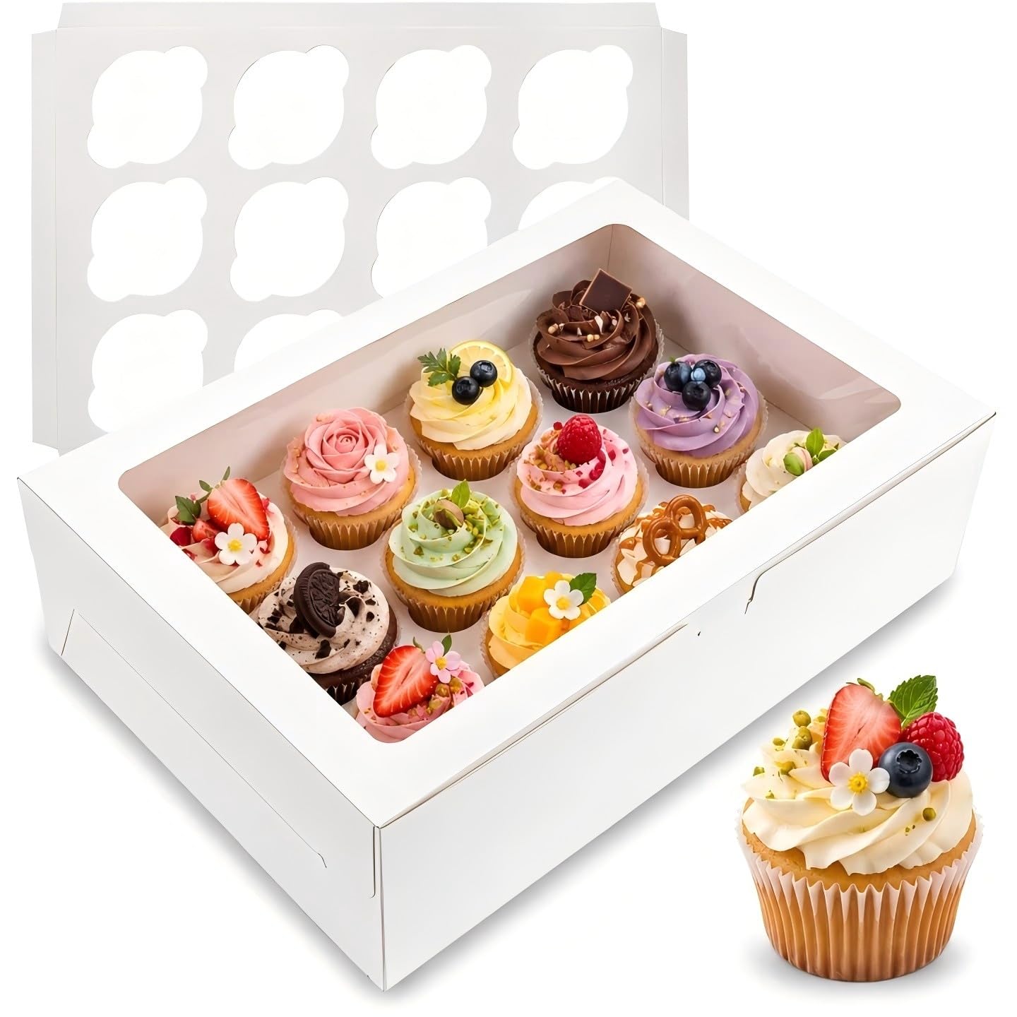 White Cupcake Boxes - 6 Pack with Ribbon -1