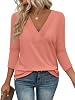 Bliwov Womens Summer Tops V Neck 34 Sleeve Outfits Loose Fit Soft Plus Size Clothes Business Casual Beach Oversize T Shirts