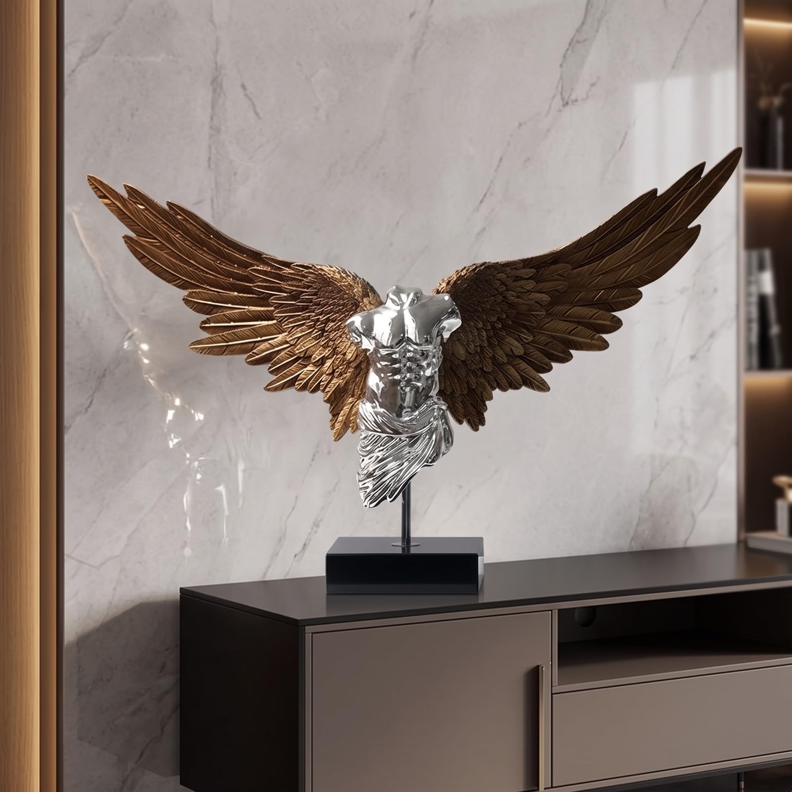 Statua con Base in Acrilico Geometrica | Moderno, Scultura di Torso Alato, Grande, Busto Astratto, per Ingresso, Bronzo