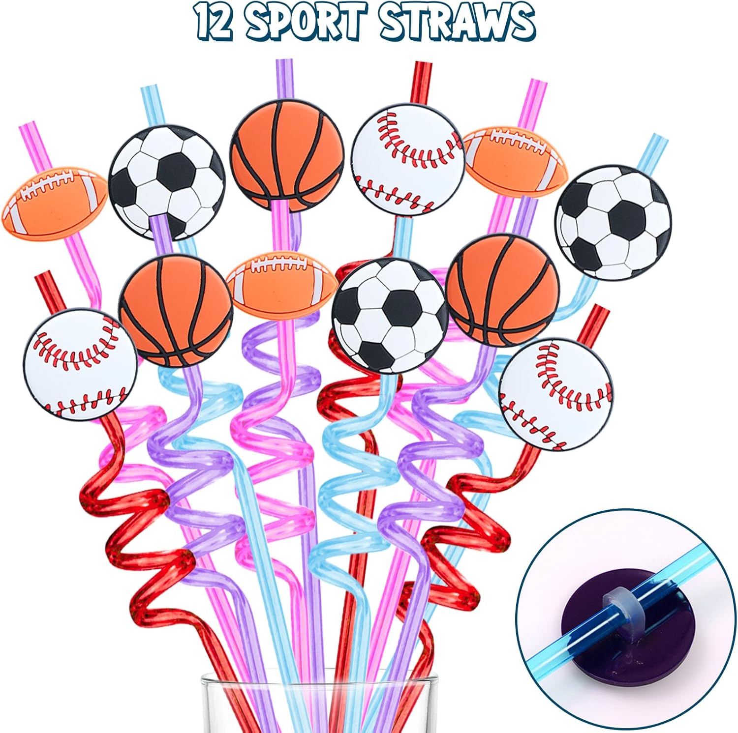 132PCS Sports Party Favors Set Baseball Soccer Basketball Football Birthday Supplies Straws Stress Ball Goodie Bags Stuffers Boys Kids Gift Prize Stickers Keychain Tattoo Badge Sports Party Supplies