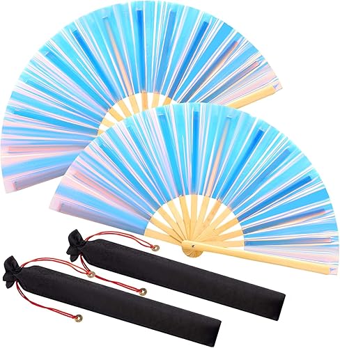Miniatura 27 de Maitys Large Rave Fan Clap Fans for Line Dancing Large Holographic Folding Hand Fans for Men and Women, Festival, Tai Ji, Kungfu, Martial Art, Láser