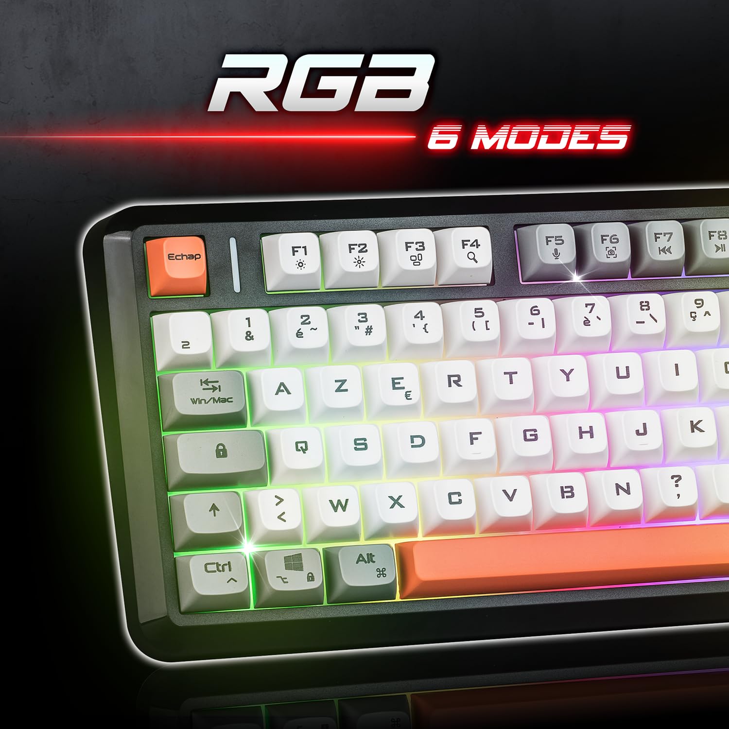 Spirit Of Gamer - Elite K30, Clavier Gamer TKL sans Fil AZERTY, Double Connexion Bluetooth & RF 2,4 GHz, Touches Semi-Mécanique Dont 24 Antighosting, RGB 6 Modes, Écran LCD, 190h Autonomie