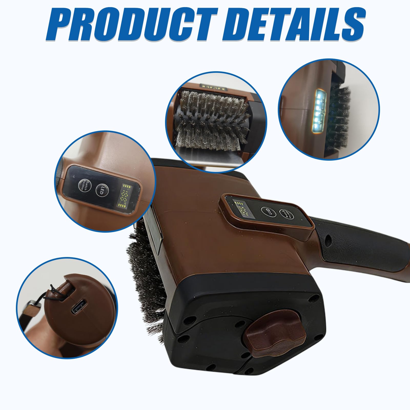 Spazzola elettrica per barbecue senza fili con luce LED e indicatore della batteria, spazzola elettrica per barbecue ricaricabile da 800 giri/min, testina rimovibile per griglia e pulizia barbecue