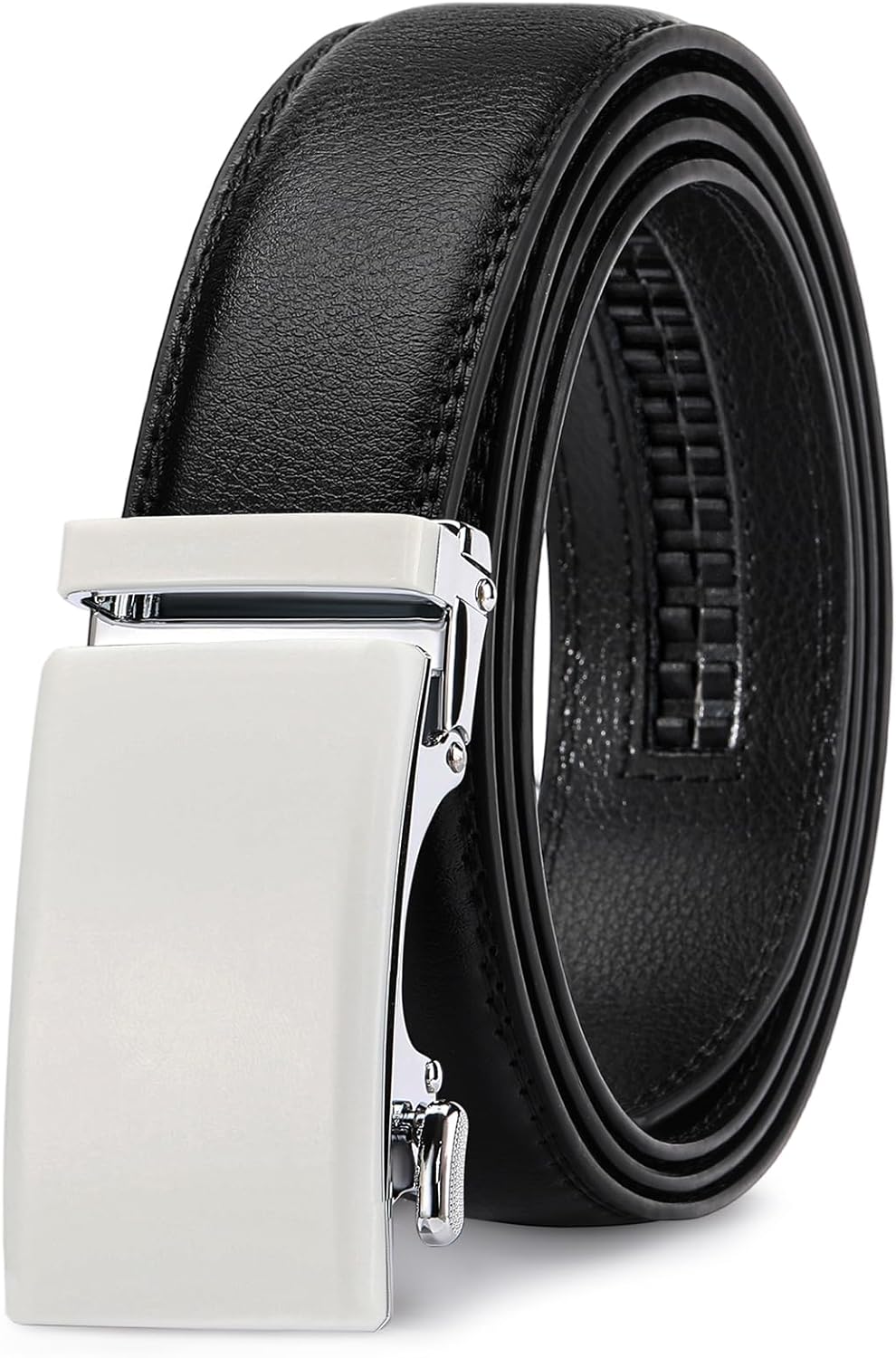 GAEKEAO Mens Belt Leather 1 3/8" - Micro-Adjust Buckle Ratchet Belts for Men Dress Casual to Formal Trim to Fit with Gift Box